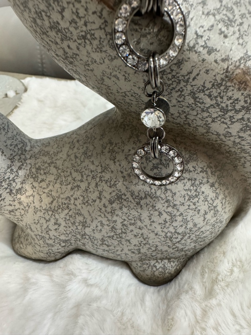 Chunky Gunmetal Chain Necklace with Rhinestone Rings - Picture 2 of 5